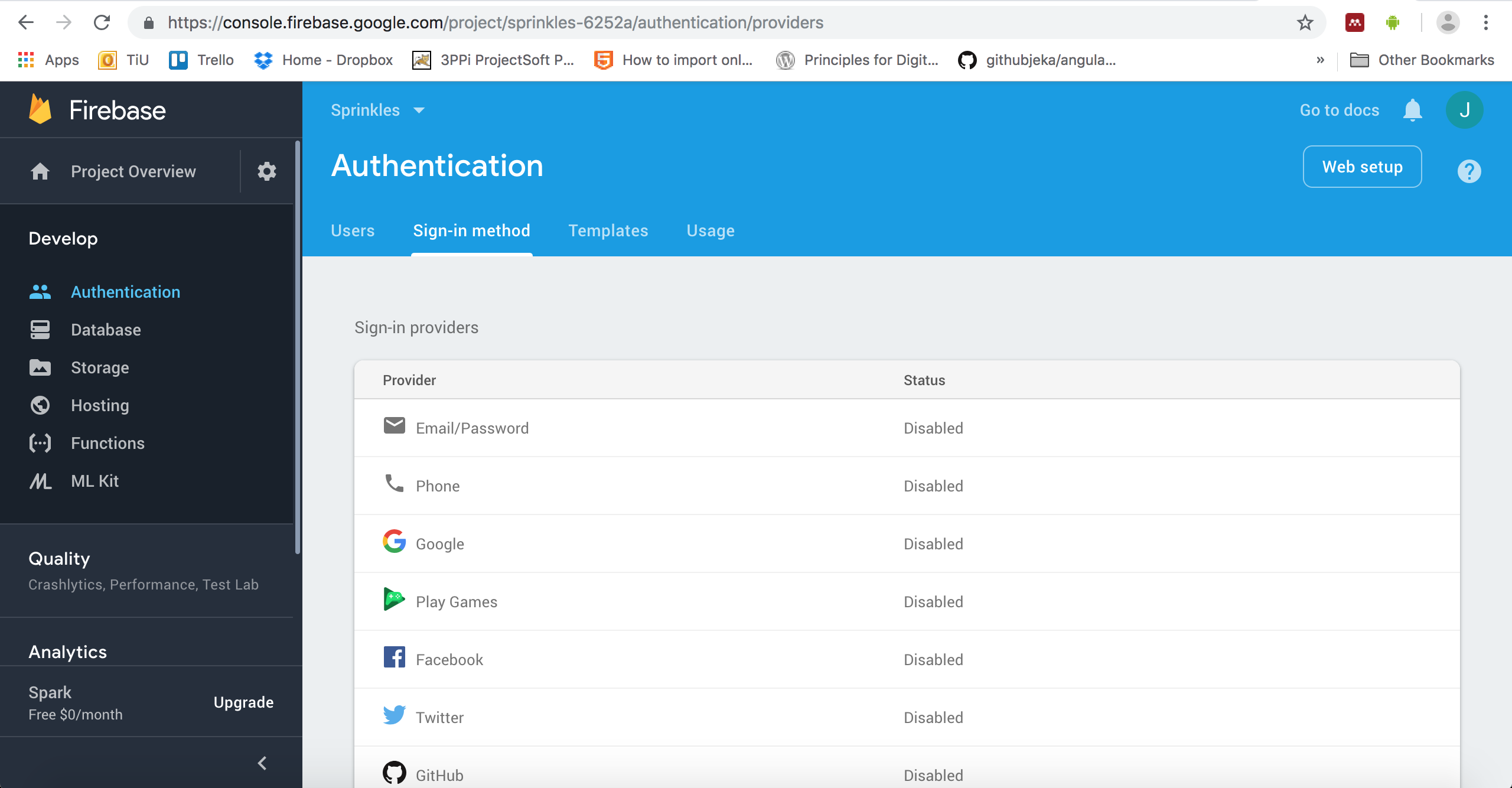 Changing authentication settings in Firebase