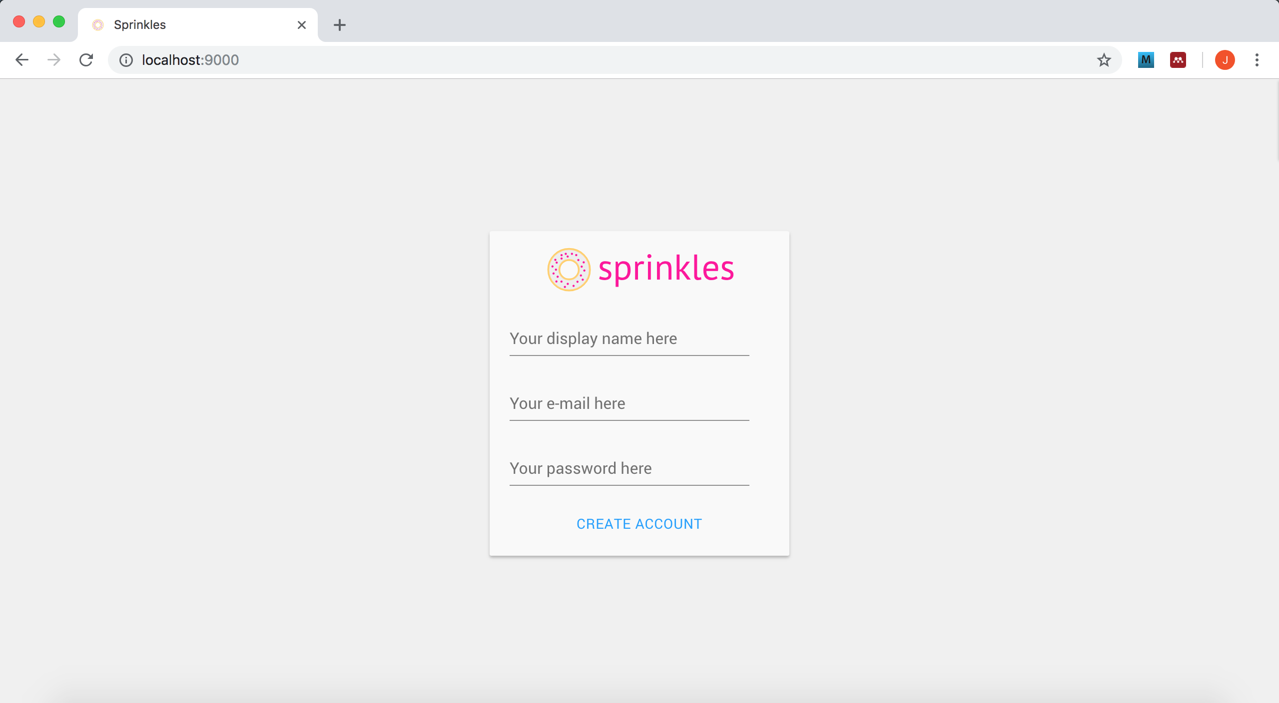 Registration page with Material design