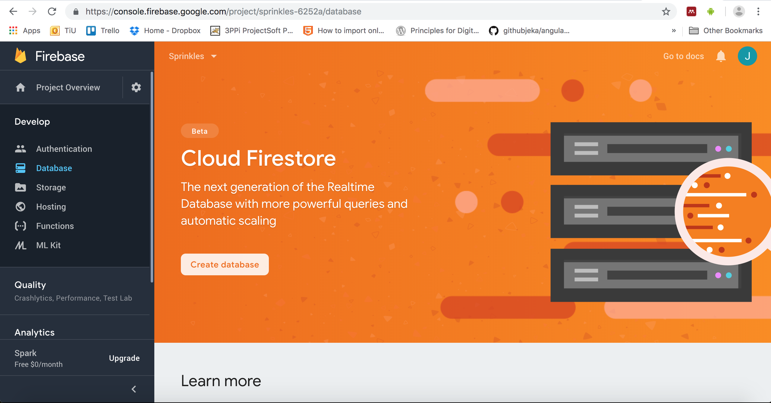 Create a database in Firebase